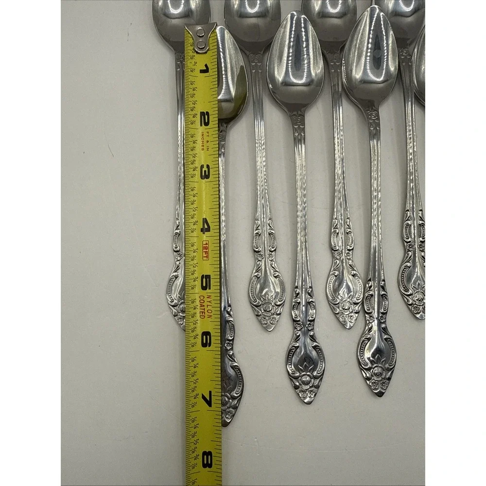 SILVERWARE ROGERS Stainless Steel Lisette ~ Lot of 8 Ice Tea Spoons EUC Korea
